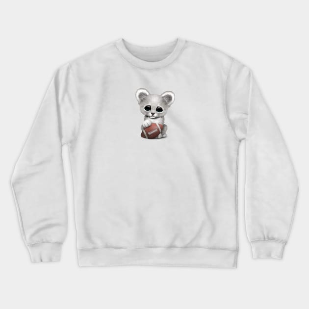 White Lion Cub Playing With Football Crewneck Sweatshirt by jeffbartels